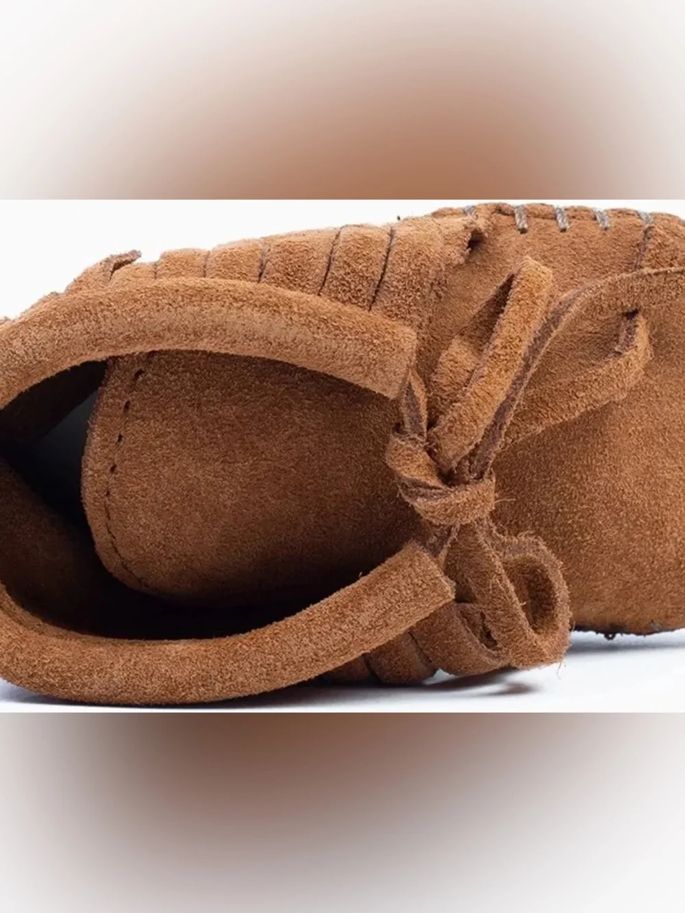 Baby Minnetonka Infant Fringe Moccasins Brown Suede Size 0 New in Box